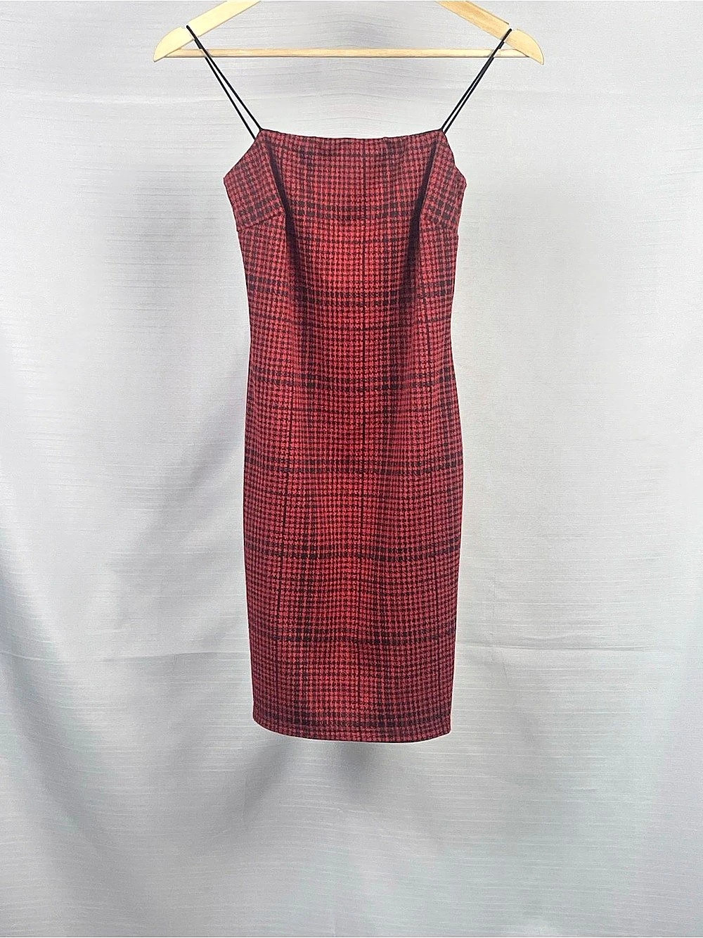 MistyRose Red Black Houndstooth Slip Dress Midi Fits XS